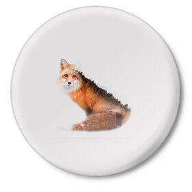 Значок с принтом Лисица ,  металл | круглая форма, металлическая застежка в виде булавки | fox | foxy | животное | звери | лиса | лисенок | лисичка | милая | рыжая | фокс
