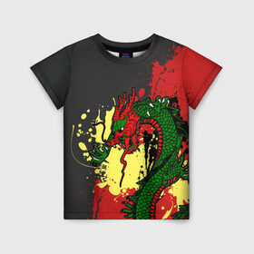 Детская футболка 3D с принтом Chinese dragon , 100% гипоаллергенный полиэфир | прямой крой, круглый вырез горловины, длина до линии бедер, чуть спущенное плечо, ткань немного тянется | dragon | брызги | китайский дракон | монстр | ящерица