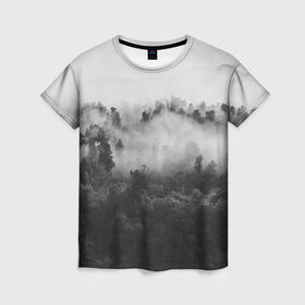 Женская футболка 3D с принтом Лес , 100% полиэфир ( синтетическое хлопкоподобное полотно) | прямой крой, круглый вырез горловины, длина до линии бедер | tegunvteg | деревья | лес | листья | природа | темный лес | туман | туман в лесу