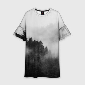 Детское платье 3D с принтом Природа - Лес , 100% полиэстер | прямой силуэт, чуть расширенный к низу. Круглая горловина, на рукавах — воланы | Тематика изображения на принте: tegunvteg | деревья | лес | листья | природа | темный лес | туман | туманный лес