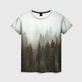 Женская футболка 3D с принтом Деревья , 100% полиэфир ( синтетическое хлопкоподобное полотно) | прямой крой, круглый вырез горловины, длина до линии бедер | tegunvteg | деревья | лес | листья | природа | темный лес | туман