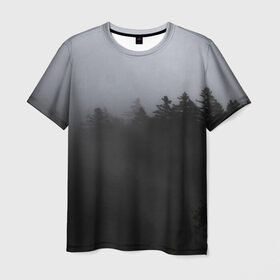 Мужская футболка 3D с принтом Лес в дыму , 100% полиэфир | прямой крой, круглый вырез горловины, длина до линии бедер | tegunvteg | деревья | дым | лес | лес в дыму | листья | природа | темный лес