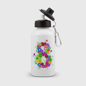 Бутылка спортивная с принтом огромная восьмерка цветы , металл | емкость — 500 мл, в комплекте две пластиковые крышки и карабин для крепления | весна | восьмерка | женский день | праздник | рисунок | цветы