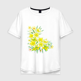 Мужская футболка хлопок Oversize с принтом Желтые нарциссы , 100% хлопок | свободный крой, круглый ворот, “спинка” длиннее передней части | букет | весна | восьмерка | женский день | нарцисс | нарциссы | праздник | рисунок | уголок | цветы