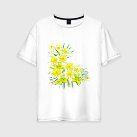 Женская футболка хлопок Oversize с принтом Желтые нарциссы , 100% хлопок | свободный крой, круглый ворот, спущенный рукав, длина до линии бедер
 | букет | весна | восьмерка | женский день | нарцисс | нарциссы | праздник | рисунок | уголок | цветы