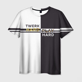 Мужская футболка 3D с принтом Twerk hard , 100% полиэфир | прямой крой, круглый вырез горловины, длина до линии бедер | hard | play | play hard | twerk | twerk hard | танец | тверк