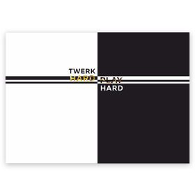 Поздравительная открытка с принтом Twerk hard , 100% бумага | плотность бумаги 280 г/м2, матовая, на обратной стороне линовка и место для марки
 | hard | play | play hard | twerk | twerk hard | танец | тверк