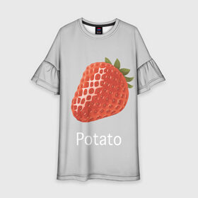 Детское платье 3D с принтом Strawberry potatoes , 100% полиэстер | прямой силуэт, чуть расширенный к низу. Круглая горловина, на рукавах — воланы | grey | patato | strawberry | картошка | клубника | серый