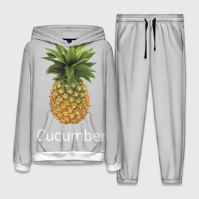 Женский костюм 3D (с толстовкой) с принтом Pineapple cucumber ,  |  | cucumber | grey | pineapple | ананас | огурец | серый
