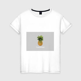 Женская футболка хлопок с принтом Pineapple cucumber , 100% хлопок | прямой крой, круглый вырез горловины, длина до линии бедер, слегка спущенное плечо | cucumber | grey | pineapple | ананас | огурец | серый