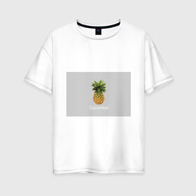 Женская футболка хлопок Oversize с принтом Pineapple cucumber , 100% хлопок | свободный крой, круглый ворот, спущенный рукав, длина до линии бедер
 | cucumber | grey | pineapple | ананас | огурец | серый