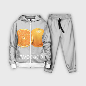 Детский костюм 3D с принтом Orange avocado ,  |  | avocado | grey | orange | авокадо | апельсин | серый