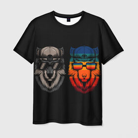 Мужская футболка 3D с принтом Молодые волки , 100% полиэфир | прямой крой, круглый вырез горловины, длина до линии бедер | братья волки | волк | воющий волк | звездный волк | неоновый волк | рисованный волк