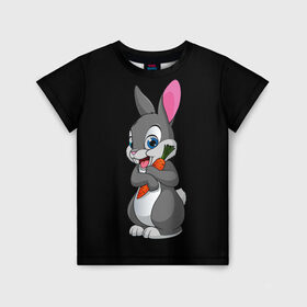 Детская футболка 3D с принтом ЗАЙКА , 100% гипоаллергенный полиэфир | прямой крой, круглый вырез горловины, длина до линии бедер, чуть спущенное плечо, ткань немного тянется | Тематика изображения на принте: bunny | cartoon | hare | rabbit | белый | зайчик | заяц | кролик | морковка | мультик | серый