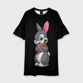 Детское платье 3D с принтом ЗАЙКА , 100% полиэстер | прямой силуэт, чуть расширенный к низу. Круглая горловина, на рукавах — воланы | bunny | cartoon | hare | rabbit | белый | зайчик | заяц | кролик | морковка | мультик | серый