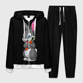 Мужской костюм 3D с принтом ЗАЙКА , 100% полиэстер | Манжеты и пояс оформлены тканевой резинкой, двухслойный капюшон со шнурком для регулировки, карманы спереди | bunny | cartoon | hare | rabbit | белый | зайчик | заяц | кролик | морковка | мультик | серый