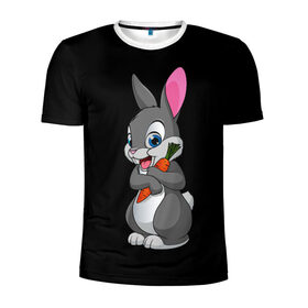 Мужская футболка 3D спортивная с принтом ЗАЙКА , 100% полиэстер с улучшенными характеристиками | приталенный силуэт, круглая горловина, широкие плечи, сужается к линии бедра | bunny | cartoon | hare | rabbit | белый | зайчик | заяц | кролик | морковка | мультик | серый