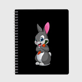 Тетрадь с принтом ЗАЙКА , 100% бумага | 48 листов, плотность листов — 60 г/м2, плотность картонной обложки — 250 г/м2. Листы скреплены сбоку удобной пружинной спиралью. Уголки страниц и обложки скругленные. Цвет линий — светло-серый
 | Тематика изображения на принте: bunny | cartoon | hare | rabbit | белый | зайчик | заяц | кролик | морковка | мультик | серый