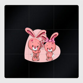 Магнитный плакат 3Х3 с принтом ЗАЙЧИКИ , Полимерный материал с магнитным слоем | 9 деталей размером 9*9 см | bunny | cartoon | hare | rabbit | зайка | заяц | кролик | мультик | розовый | цветы
