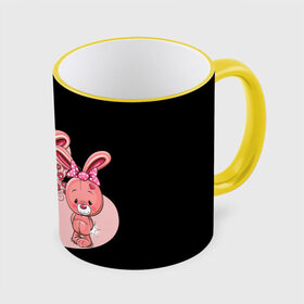 Кружка с принтом ЗАЙЧИКИ , керамика | ёмкость 330 мл | Тематика изображения на принте: bunny | cartoon | hare | rabbit | зайка | заяц | кролик | мультик | розовый | цветы