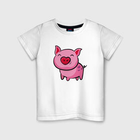 Детская футболка хлопок с принтом ПОРОСЁНОК , 100% хлопок | круглый вырез горловины, полуприлегающий силуэт, длина до линии бедер | boar | cute | pig | piglet | pink | smile | кабан | милый | поросенок | пятачок | розовый | свинья | улыбка