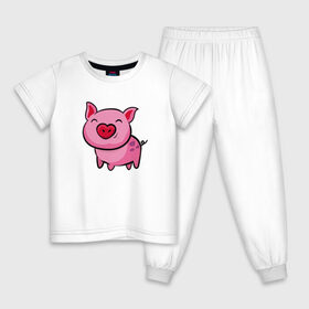 Детская пижама хлопок с принтом ПОРОСЁНОК , 100% хлопок |  брюки и футболка прямого кроя, без карманов, на брюках мягкая резинка на поясе и по низу штанин
 | Тематика изображения на принте: boar | cute | pig | piglet | pink | smile | кабан | милый | поросенок | пятачок | розовый | свинья | улыбка