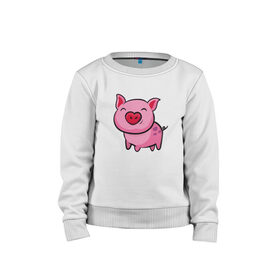 Детский свитшот хлопок с принтом ПОРОСЁНОК , 100% хлопок | круглый вырез горловины, эластичные манжеты, пояс и воротник | boar | cute | pig | piglet | pink | smile | кабан | милый | поросенок | пятачок | розовый | свинья | улыбка