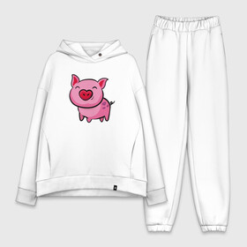 Женский костюм хлопок Oversize с принтом ПОРОСЁНОК ,  |  | boar | cute | pig | piglet | pink | smile | кабан | милый | поросенок | пятачок | розовый | свинья | улыбка