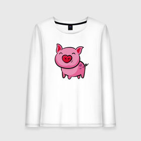Женский лонгслив хлопок с принтом ПОРОСЁНОК , 100% хлопок |  | boar | cute | pig | piglet | pink | smile | кабан | милый | поросенок | пятачок | розовый | свинья | улыбка