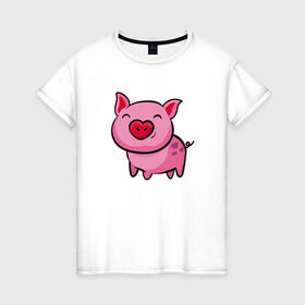 Женская футболка хлопок с принтом ПОРОСЁНОК , 100% хлопок | прямой крой, круглый вырез горловины, длина до линии бедер, слегка спущенное плечо | boar | cute | pig | piglet | pink | smile | кабан | милый | поросенок | пятачок | розовый | свинья | улыбка