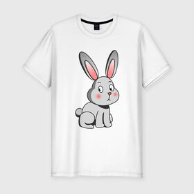 Мужская футболка хлопок Slim с принтом КРОЛИК , 92% хлопок, 8% лайкра | приталенный силуэт, круглый вырез ворота, длина до линии бедра, короткий рукав | bunny | cartoon | cute | hare | rabbit | зайка | заяц | кролик | милый | мультик
