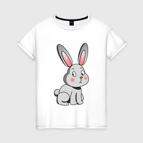 Женская футболка хлопок с принтом КРОЛИК , 100% хлопок | прямой крой, круглый вырез горловины, длина до линии бедер, слегка спущенное плечо | bunny | cartoon | cute | hare | rabbit | зайка | заяц | кролик | милый | мультик