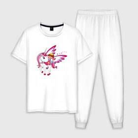 Мужская пижама хлопок с принтом ЕДИНОРОГ , 100% хлопок | брюки и футболка прямого кроя, без карманов, на брюках мягкая резинка на поясе и по низу штанин
 | cute | fairy | miracle | pink | pony | princess | unicorn | wings | единорог | крылья | милый | пони | розовый | фея | чудо