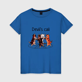 Женская футболка хлопок с принтом Calling the Devil , 100% хлопок | прямой крой, круглый вырез горловины, длина до линии бедер, слегка спущенное плечо | devil | love | pentagram | дьявол | котята | люцифер | пентаграмма | призыв