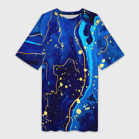 Платье-футболка 3D с принтом СИНИЙ ГРАНИТ ,  |  | marble | абстракция | гранит | золото | золотой | камень | контраст | линии | позолочен | полосы. | синий гранит