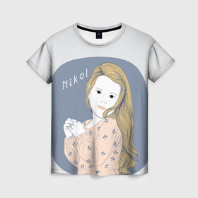 Женская футболка 3D с принтом Nikol (Nikol & Alisa)  , 100% полиэфир ( синтетическое хлопкоподобное полотно) | прямой крой, круглый вырез горловины, длина до линии бедер | nikol | nikol  alisa | девочка | николь | николь и алиса