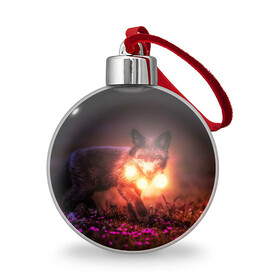 Ёлочный шар с принтом Лисица с фонариками , Пластик | Диаметр: 77 мм | fox | foxy | животное | звери | лиса | лисенок | лисичка | милая | рыжая | фокс