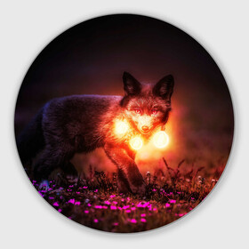 Коврик для мышки круглый с принтом Лисица с фонариками , резина и полиэстер | круглая форма, изображение наносится на всю лицевую часть | fox | foxy | животное | звери | лиса | лисенок | лисичка | милая | рыжая | фокс