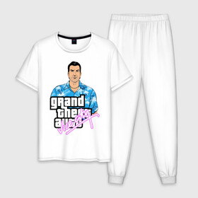 Мужская пижама хлопок с принтом Grand Theft Auto Vice City , 100% хлопок | брюки и футболка прямого кроя, без карманов, на брюках мягкая резинка на поясе и по низу штанин
 | 4 | 5 | five | games | grand theft auto | gta | gta v | los santos | online | rockstar | san andreas | великое авто воровство | гта | гташка | игры | логотип | лос сантос | майкл | мафия | ограбление | онлайн | пеф | рокстар | самп | сан андреас 