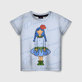 Детская футболка 3D с принтом  Принцесса Ежевичка  , 100% гипоаллергенный полиэфир | прямой крой, круглый вырез горловины, длина до линии бедер, чуть спущенное плечо, ткань немного тянется | Тематика изображения на принте: princess | девочка | девочка с синими волосами