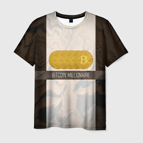 Мужская футболка 3D с принтом Bitcoin | Биткоин | Миллионер , 100% полиэфир | прямой крой, круглый вырез горловины, длина до линии бедер | bitcoin | millioniare | акции | акционер | биткоин | биток | инвестиции | инвестиция | инвестор | миллионер | монета