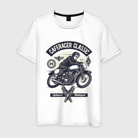 Мужская футболка хлопок с принтом кафе гонщик классический , 100% хлопок | прямой крой, круглый вырез горловины, длина до линии бедер, слегка спущенное плечо. | motorcycle | racer | гонщик | мотоцикл