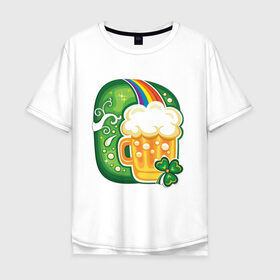 Мужская футболка хлопок Oversize с принтом Традиционное питье на Патрика , 100% хлопок | свободный крой, круглый ворот, “спинка” длиннее передней части | 17 марта | день святого патрика | зеленый | ирландия | клевер | кружка | монеты | радуга | традиции | эль