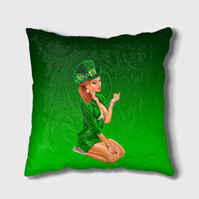 Подушка 3D с принтом девушка лепрекон в зеленом , наволочка – 100% полиэстер, наполнитель – холлофайбер (легкий наполнитель, не вызывает аллергию). | состоит из подушки и наволочки. Наволочка на молнии, легко снимается для стирки | Тематика изображения на принте: 17 марта | девушка | день святого патрика | зеленый | зеленый костюм | ирландия | клевер | кружка | лепрекон | модель | монеты | рисунок | традиции | эль