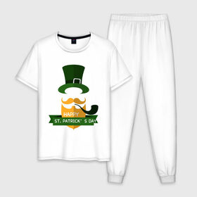 Мужская пижама хлопок с принтом настоящий ирландец , 100% хлопок | брюки и футболка прямого кроя, без карманов, на брюках мягкая резинка на поясе и по низу штанин
 | 17 марта | день святого патрика | зеленый | ирландия | клевер | надпись | пожелние | традиции | трубка | цилиндр | шляпа