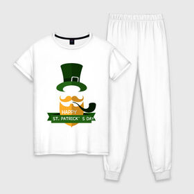 Женская пижама хлопок с принтом настоящий ирландец , 100% хлопок | брюки и футболка прямого кроя, без карманов, на брюках мягкая резинка на поясе и по низу штанин | 17 марта | день святого патрика | зеленый | ирландия | клевер | надпись | пожелние | традиции | трубка | цилиндр | шляпа