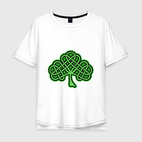 Мужская футболка хлопок Oversize с принтом кельтский клевер , 100% хлопок | свободный крой, круглый ворот, “спинка” длиннее передней части | 17 марта | день святого патрика | дерево | зеленый | ирландия | кельтский узор | клевер | рисунок | традиции | трехлистник