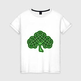Женская футболка хлопок с принтом кельтский клевер , 100% хлопок | прямой крой, круглый вырез горловины, длина до линии бедер, слегка спущенное плечо | 17 марта | день святого патрика | дерево | зеленый | ирландия | кельтский узор | клевер | рисунок | традиции | трехлистник