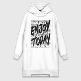 Платье-худи хлопок с принтом Enjoy today ,  |  | Тематика изображения на принте: enjoy today | женщине | линии | мужчина | надпись | наслаждение