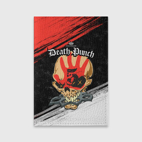 Обложка для паспорта матовая кожа с принтом Five Finger Death Punch [7] , натуральная матовая кожа | размер 19,3 х 13,7 см; прозрачные пластиковые крепления | 5fdp | 5фдп | ffdp | five finger death punch | metal | music | skeleton | sounds | метал | музыка | рок | череп